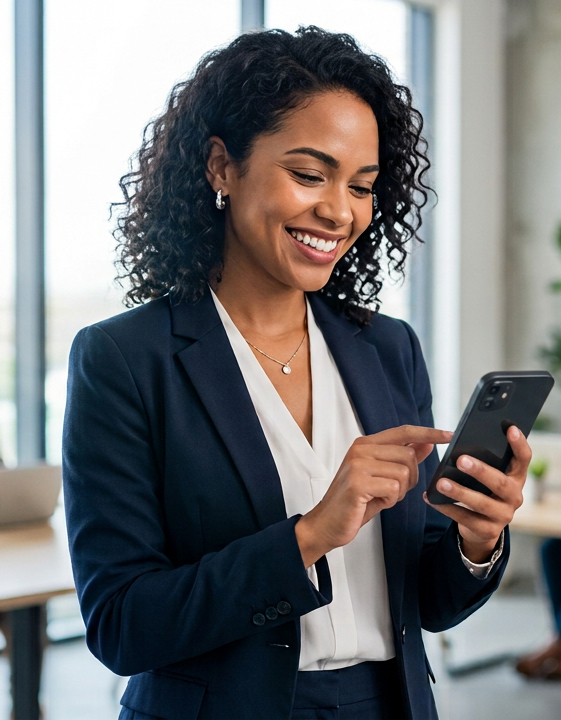 Profissional consultando a documentação da empresa pelo aplicativo Memora no celular